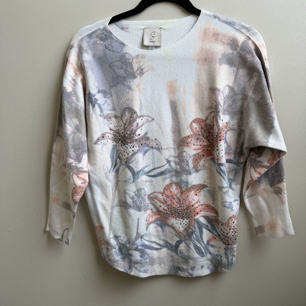 Sioni Sweater Womans Floral Print Tunic Size M